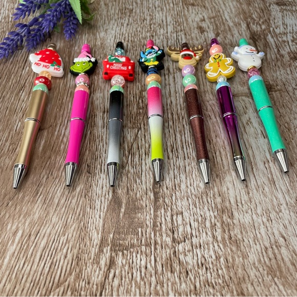 Handcrafted Christmas Pens Beaded Unique Artisan Gifts Office Accessories - Picture 2 of 9